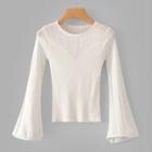Romwe Pointelle Detail Flounce Sleeve Sweater