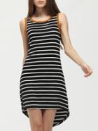 Romwe Black White Stripe Cut Out Backless Dip Hem Dress