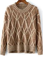 Romwe Diamond Knit High Low Brown Sweater