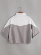 Romwe Color Block Mock Neck Cuffed T-shirt
