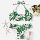 Romwe Random Leaf & Flower Print Scalloped Trim Bikini