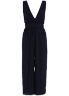 Romwe Deep V Neck Sleeveless Navy Jumpsuit