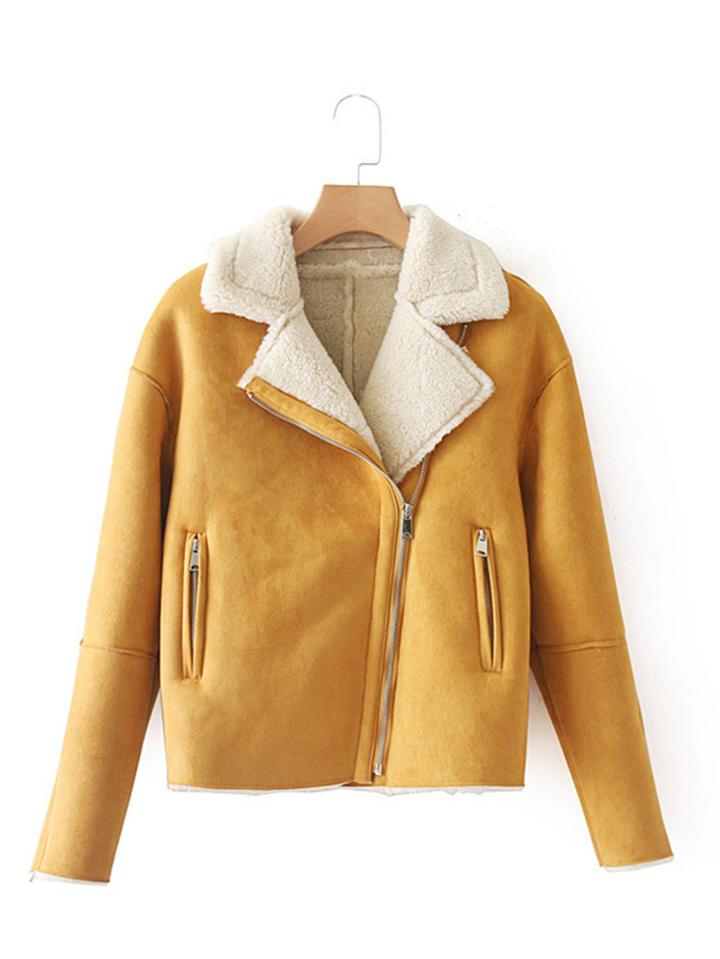 Romwe Faux Fur Lined Suede Jacket