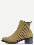 Romwe Green Faux Suede Elastic Chunky Heel Ankle Boots