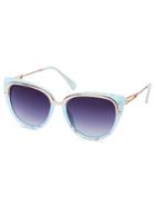 Romwe Blue Marble Frame Metal Trim Cat Eye Sunglasses