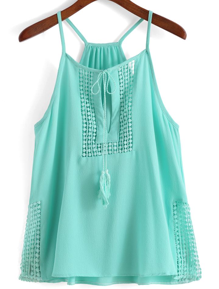 Romwe Spaghetti Strap Bandage Split Green Cami Top