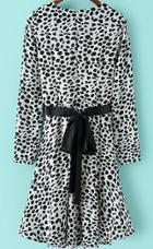 Romwe Leopard Print With Belt Pleated Dress