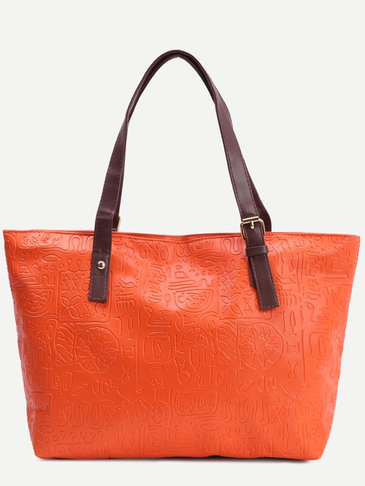 Romwe Orange Tribal Embossed Tote Bag