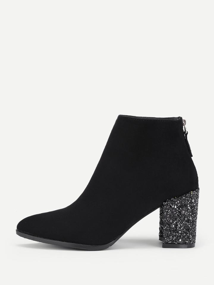 Romwe Glitter Heeled Back Zipper Ankle Boots