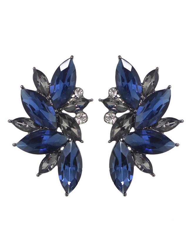 Romwe Blue Rhinestone Flower Shape Stud Earrings