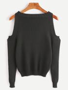 Romwe Black Open Shoulder Long Sleeve Sweater
