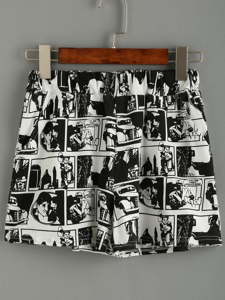 Romwe Contrast Comic Print Shorts