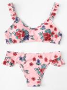 Romwe Ruffle Detail Floral Print Bikini Set