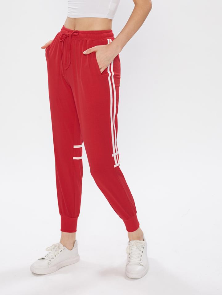Romwe Zip Hem Striped Sweatpants