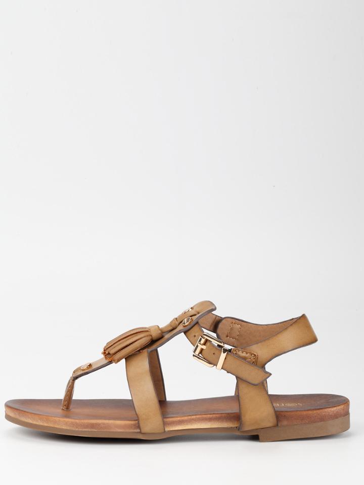 Romwe Apricot Fringe Flip Flat Sandals