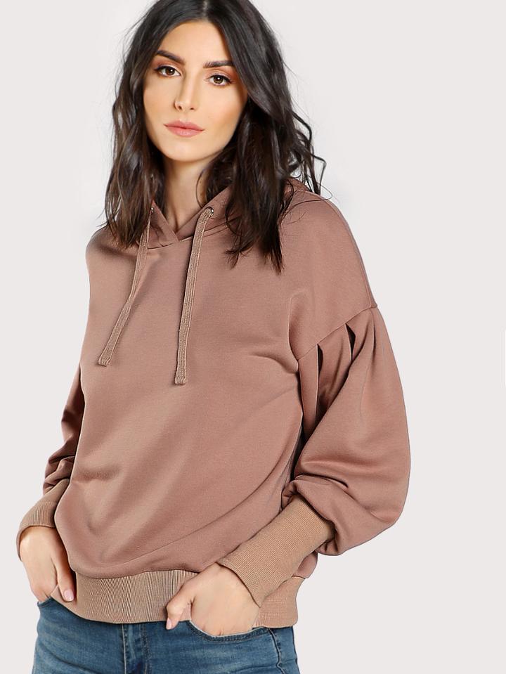 Romwe Drop Shoulder Bishop Sleeve Hoodie