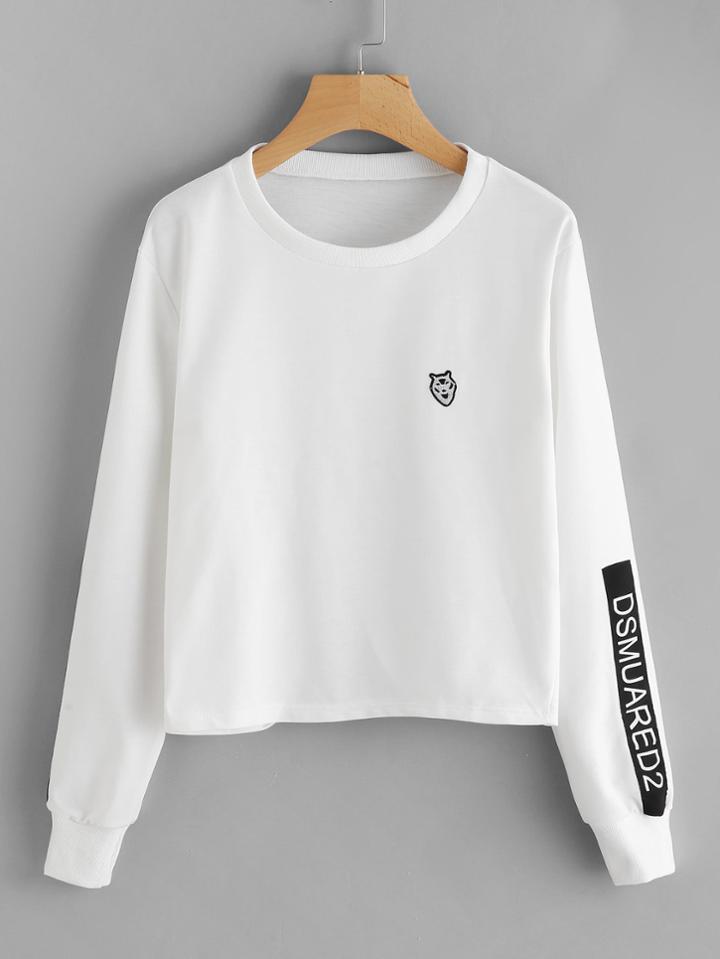Romwe Letter Print Sleeve Sweatshirt