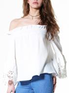 Romwe Lace Trimmed Sleeve Ruffled Off-the-shoulder Top