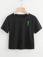 Romwe Alien Embroidered Patch Crop Tee