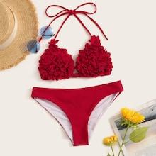 Romwe Flower Applique Triangle Bikini Set