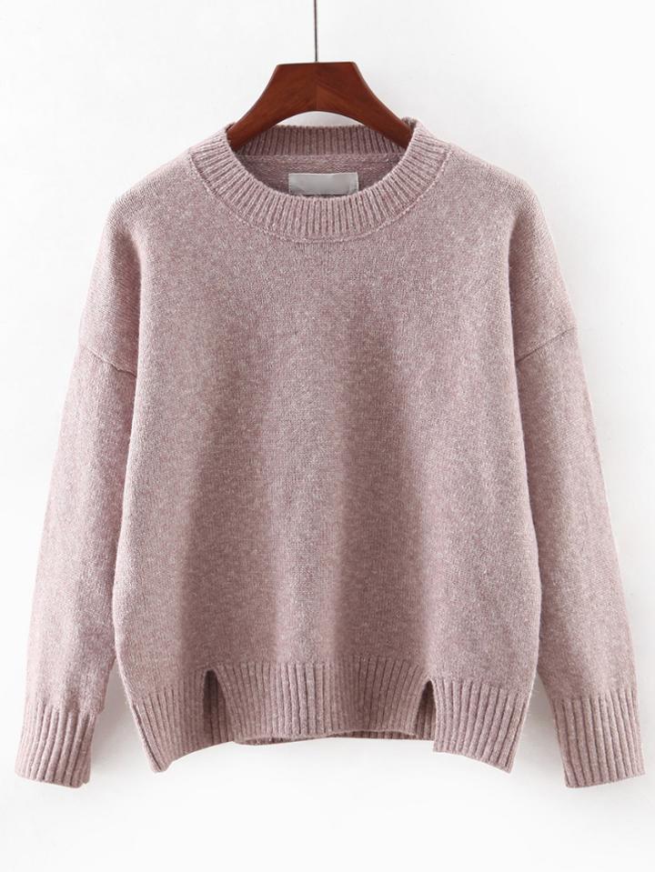 Romwe Pink Round Neck Split Knitwear
