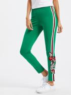Romwe Floral Embroidered Applique Striped Side Leggings
