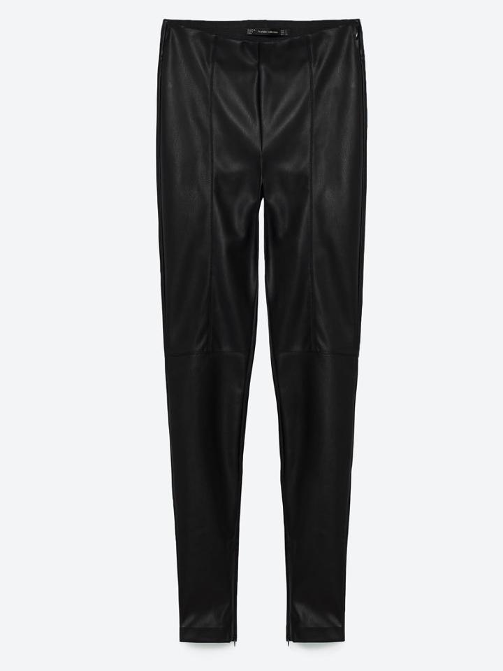 Romwe Black Patchwork Pu Leather Skinny Leggings