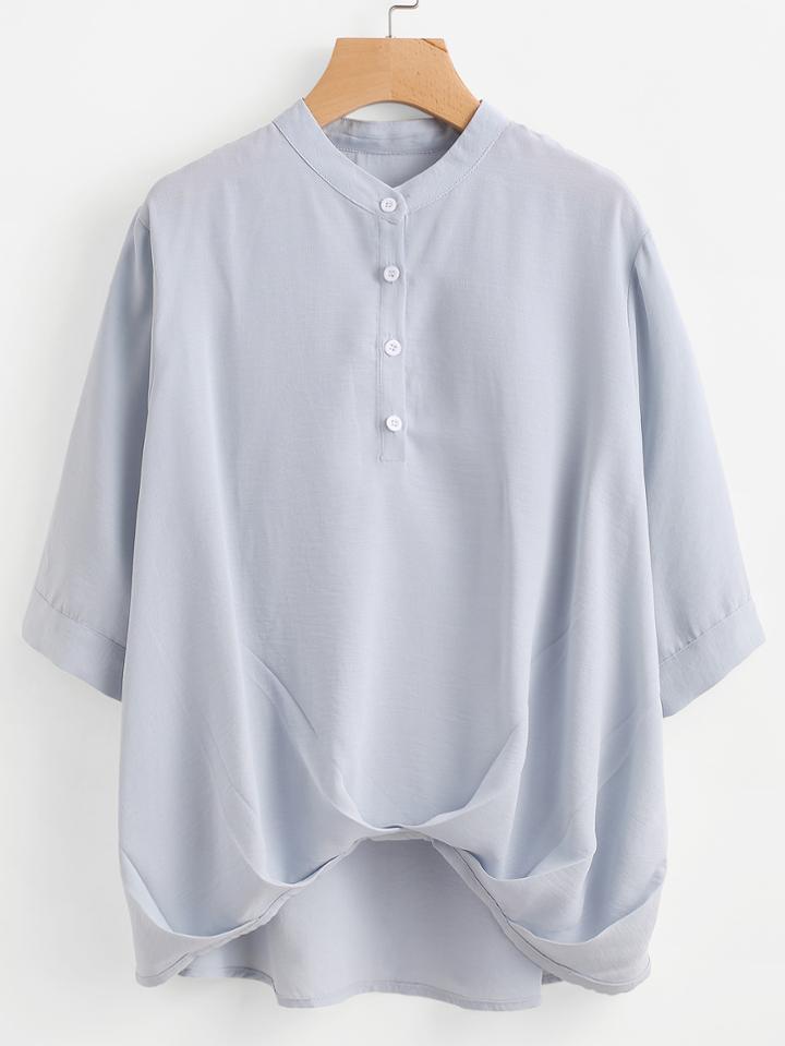 Romwe Single Breasted Dip Hem Blouse