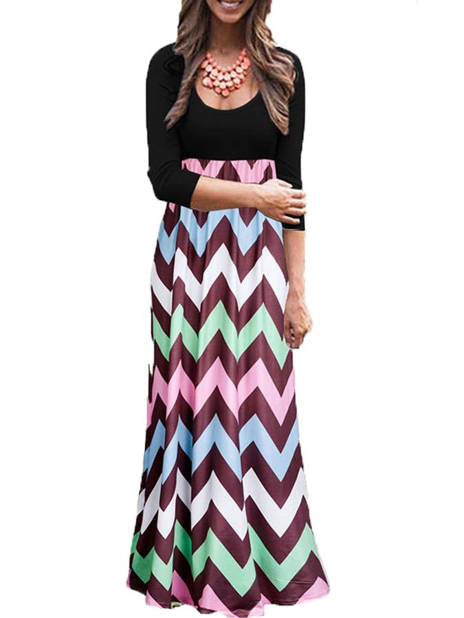 Romwe Zigzag Maxi Black Green Dress