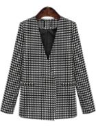 Romwe V Neck Houndstooth Loose Coat