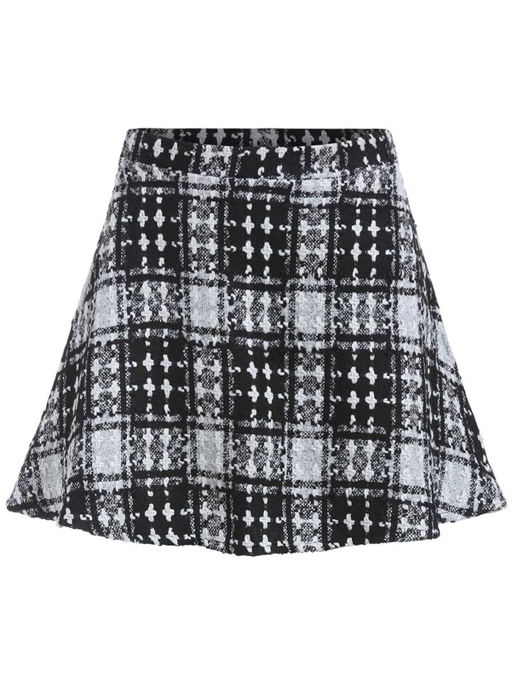 Romwe Plaid Zipper A-line Skirt