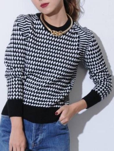 Romwe Long Sleeve Geometric Print Black Sweater