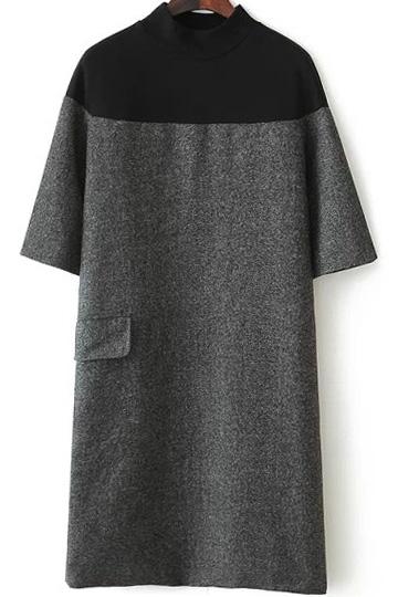 Romwe Colour-block Stand Collar Split Dress