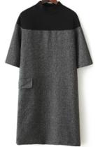 Romwe Colour-block Stand Collar Split Dress