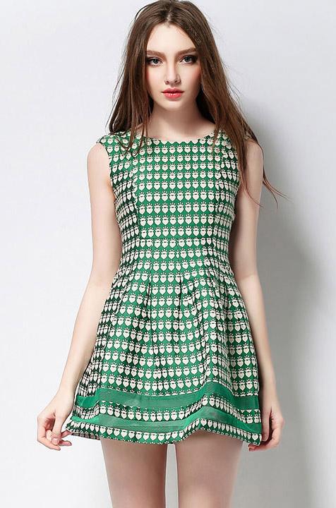 Romwe Crown Print Hollow A-line Dress