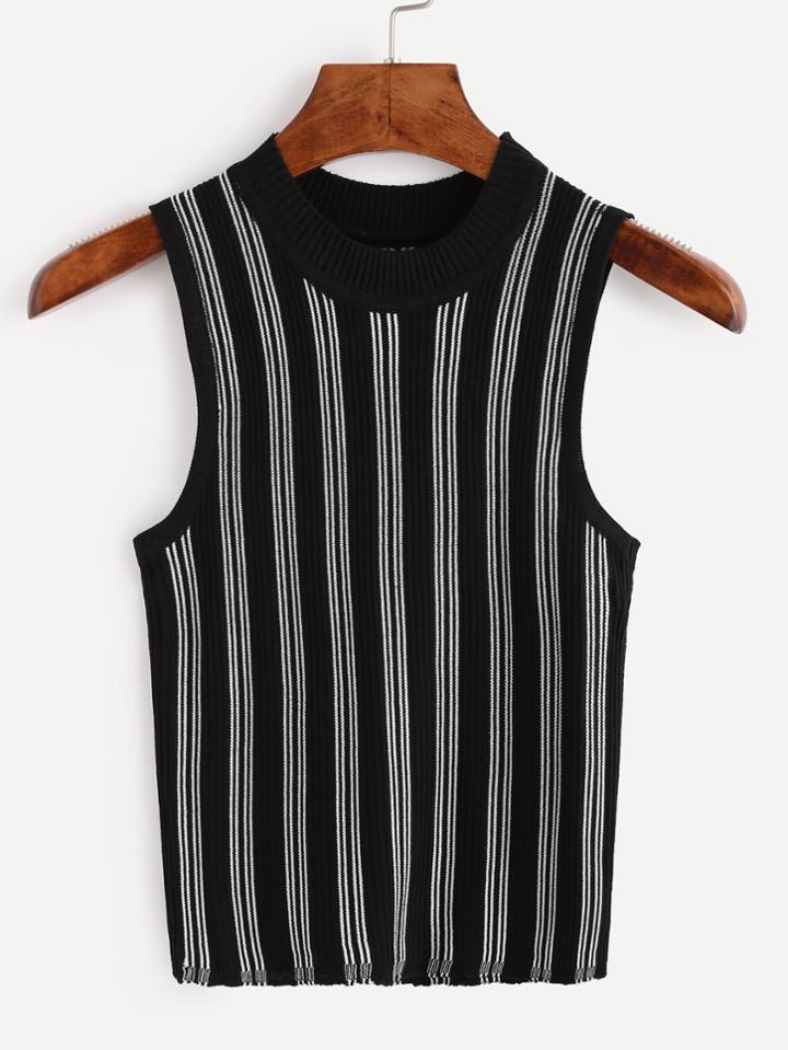Romwe Black Vertical Striped Knit Top