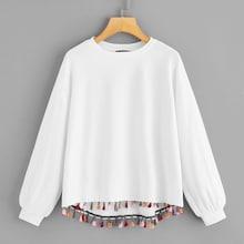 Romwe Tassel Patched Dip Hem Sweatshirt