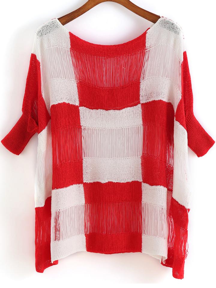 Romwe Color-block Hollow Loose Sweater