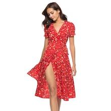 Romwe Floral Print Knot Wrap Dress