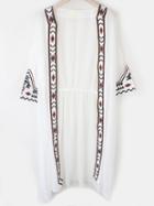 Romwe White Embroidered Trim Open Front Chiffon Blouse