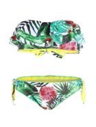 Romwe Jungle Print Flounce Layered Neckline Bikini Set