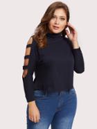 Romwe High Neck Cut Out Sleeve Tee
