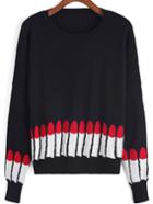 Romwe Lipstick Pattern Black Sweater