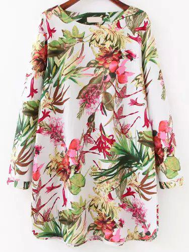 Romwe Multicolor Florals Tunic Dress