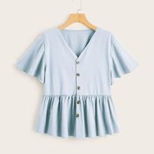 Romwe Plus Button Through Peplum Blouse