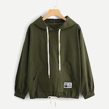 Romwe Drawstring Hem Kangaroo Pocket Front Hoodie