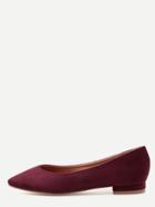 Romwe Burgundy Faux Suede Square Toe Flats