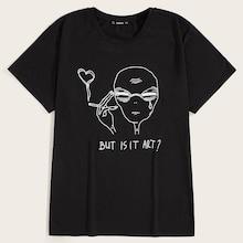 Romwe Guys Alien & Letter Print Tee