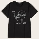 Romwe Guys Alien & Letter Print Tee