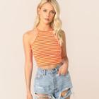 Romwe Racer Neck Striped Top